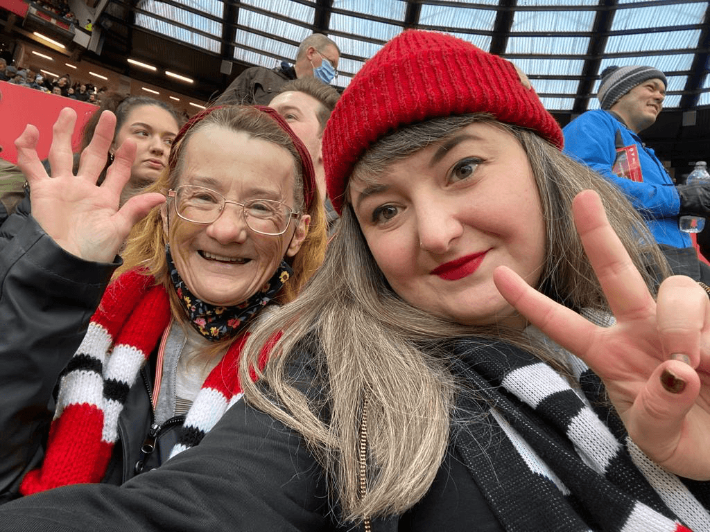 Anne and Trish at Manchester United match