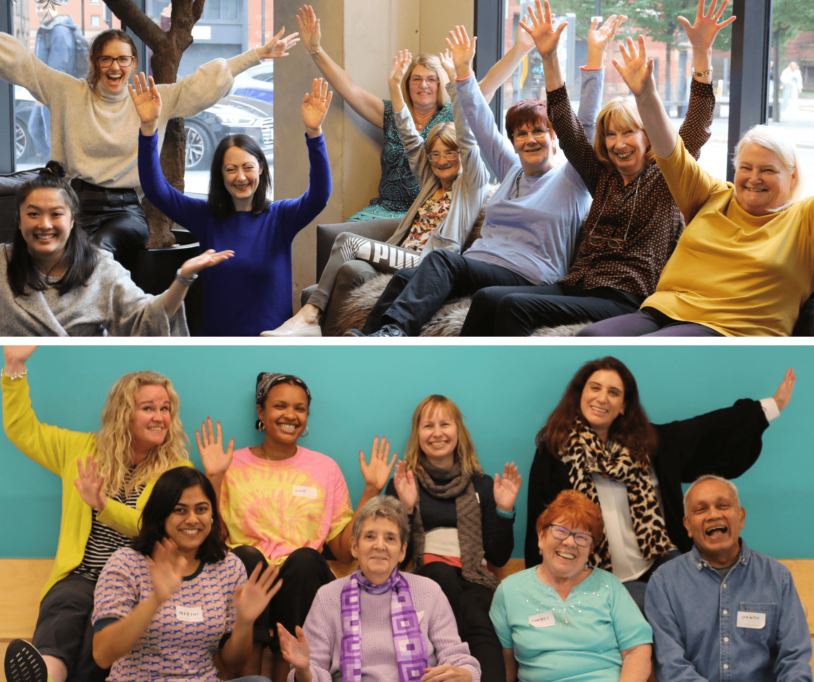 Two group photos of our community champions